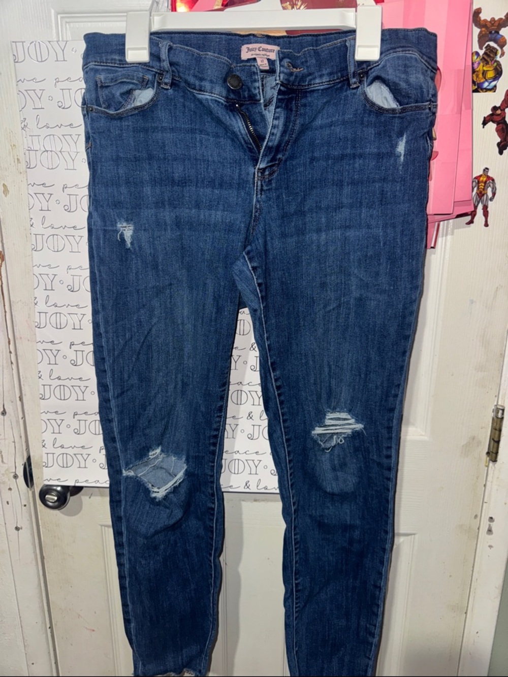 Juicy Couture Women's Dark Blue Skinny Ripped Jeans